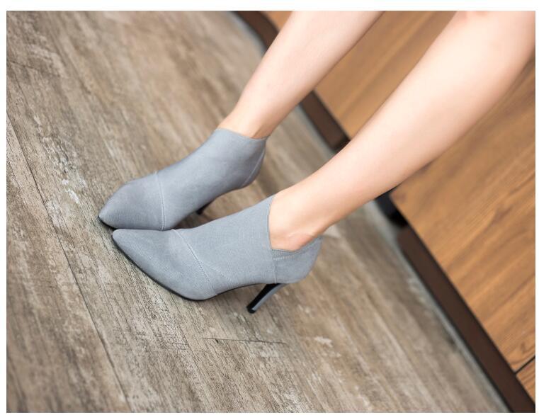 Women’s Slip - On Retro High Heel Ankle Boots Gray