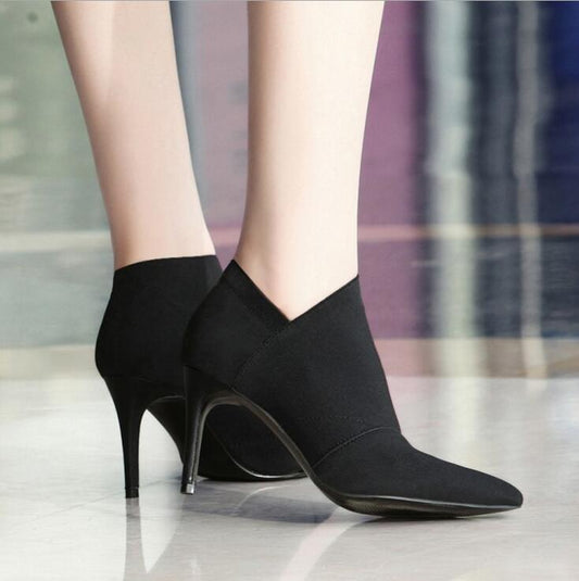 Women’s Slip - On Retro High Heel Ankle Boots Gray