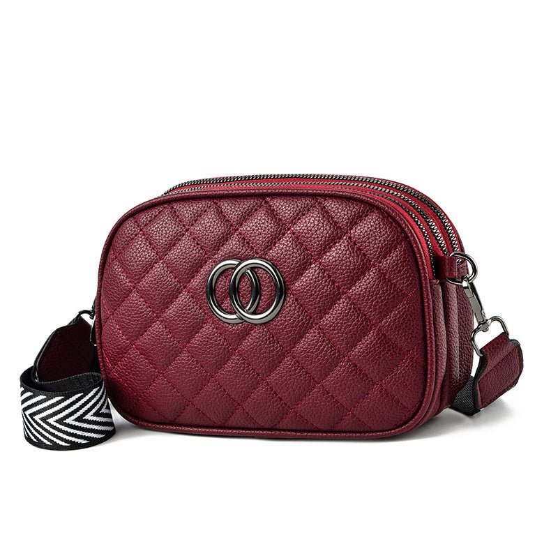 Women's Small Square Fashion Shoulder Bag with Three Zippers Burgundy