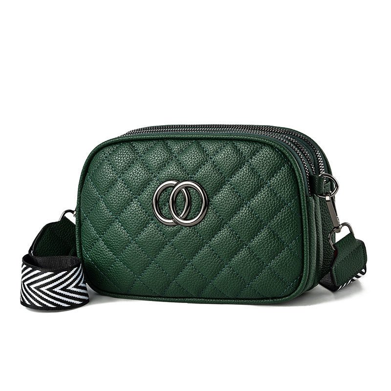 Women's Small Square Fashion Shoulder Bag with Three Zippers Green