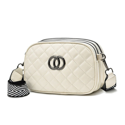 Women's Small Square Fashion Shoulder Bag with Three Zippers White