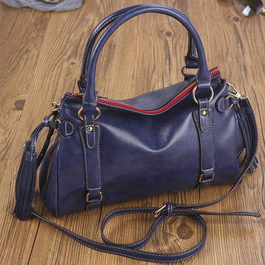 Women's Soft Hand - held Shoulder Messenger Bag Dark Blue