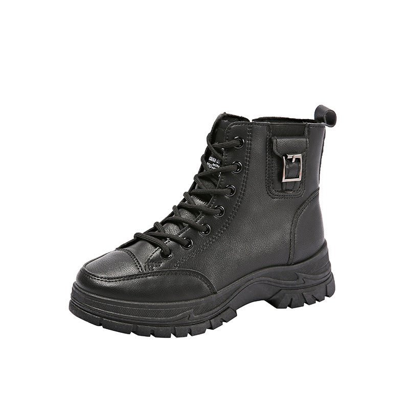 Women's Soft Leather High - Top Shoes Black