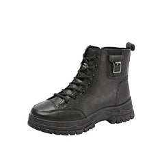 Women's Soft Leather High - Top Shoes Black