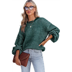 Women's Solid Color Round Neck Off - Shoulder Sweater Green