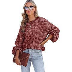 Women's Solid Color Round Neck Off - Shoulder Sweater Red