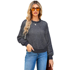 Women's Solid Color Round Neck Off - Shoulder Sweater Black