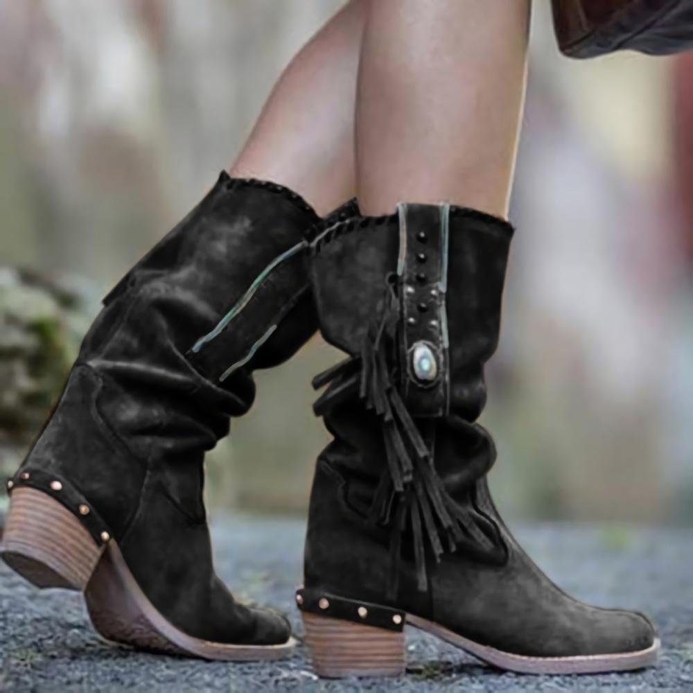 Women’s Square Heel Booties – Stylish and Comfortable Footwear Black