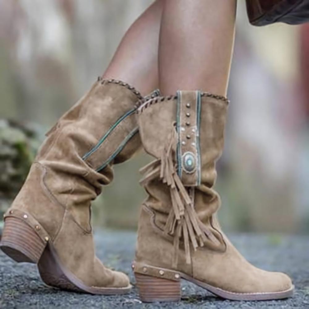 Women’s Square Heel Booties – Stylish and Comfortable Footwear Khaki