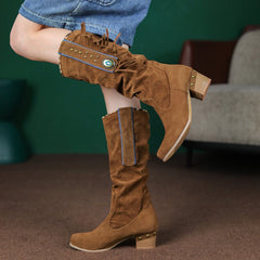 Women’s Square Heel Booties – Stylish and Comfortable Footwear Khaki