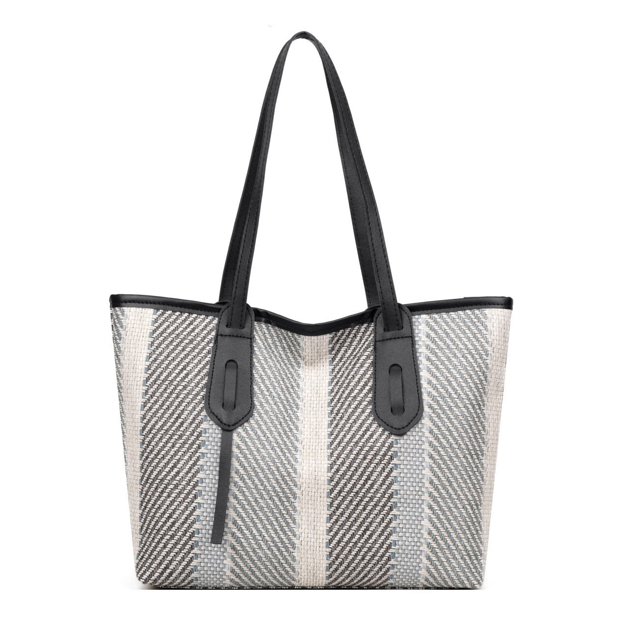 Women's Striped Cotton and Linen Tote Bag Stylish Fabric Shoulder Bag Black And White