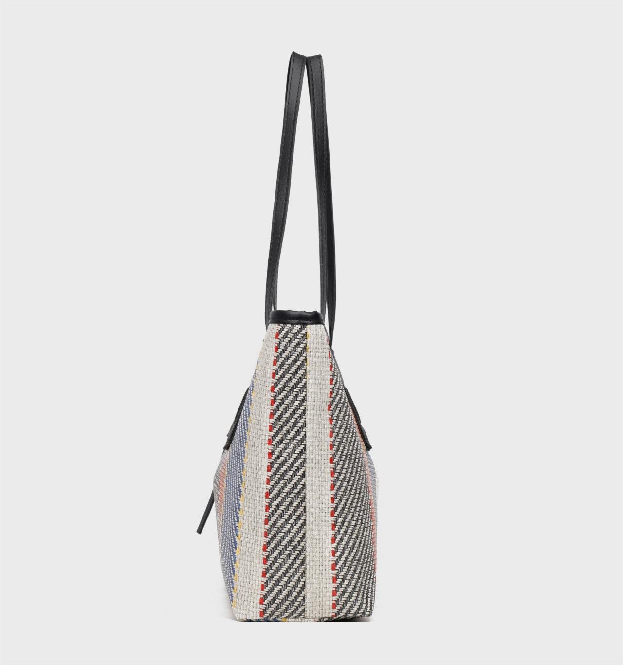 Women's Striped Cotton and Linen Tote Bag Stylish Fabric Shoulder Bag Black And White