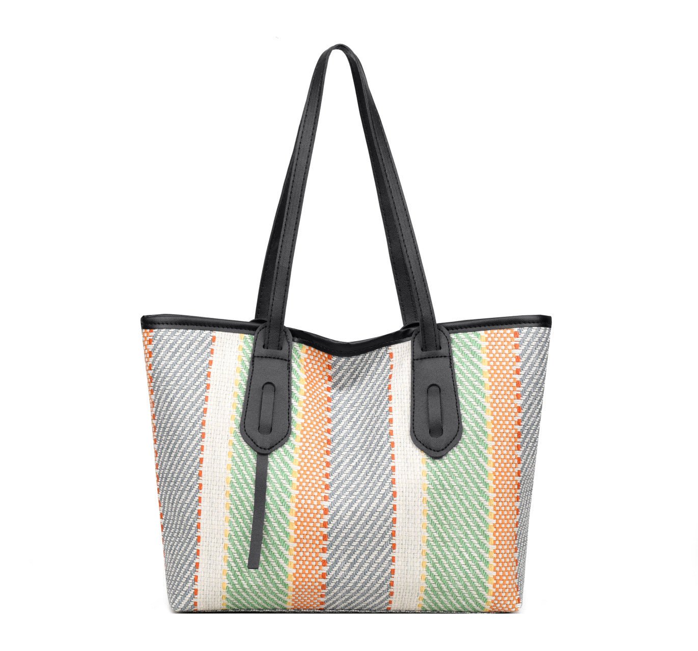 Women's Striped Cotton and Linen Tote Bag Stylish Fabric Shoulder Bag Green