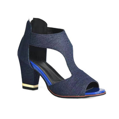 Women's Stylish Flats Designer Thin Back Zipper Hollow - out Sandal Dark Blue Denim