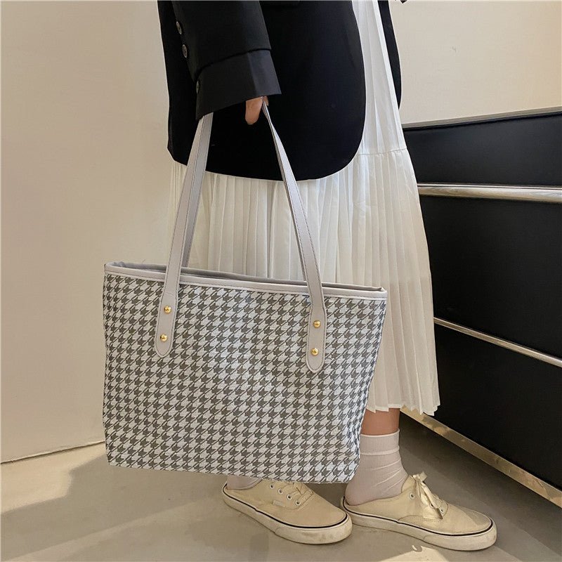 Women's Stylish Large Capacity Houndstooth Pattern Bag Gray