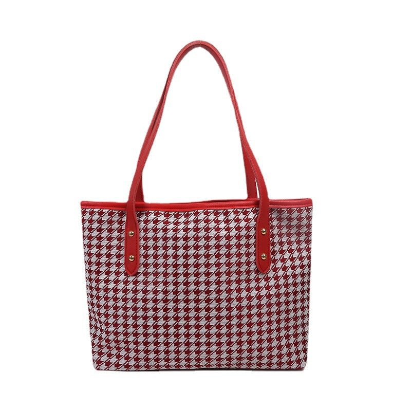 Women's Stylish Large Capacity Houndstooth Pattern Bag Gray