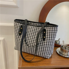 Women's Stylish Large Capacity Houndstooth Pattern Bag Gray