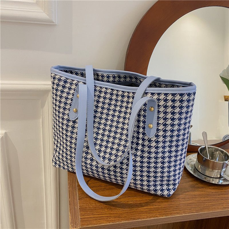 Women's Stylish Large Capacity Houndstooth Pattern Bag Blue