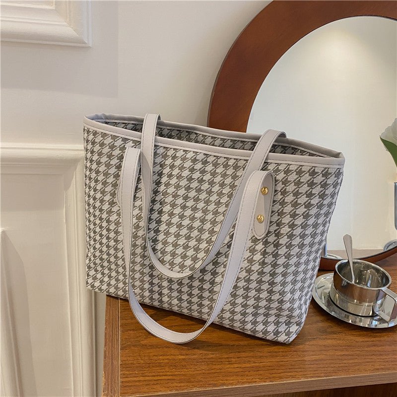 Women's Stylish Large Capacity Houndstooth Pattern Bag Gray