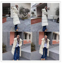 Women's Stylish Long Loose Over - the - Knee Warm Cotton - padded Jacket White