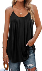 Women's Summer Pleated Spaghetti Strap Tank Top Black