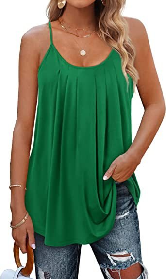 Women's Summer Pleated Spaghetti Strap Tank Top Green