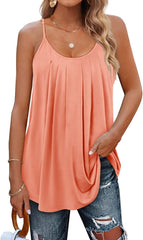 Women's Summer Pleated Spaghetti Strap Tank Top Coral