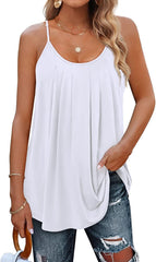 Women's Summer Pleated Spaghetti Strap Tank Top White