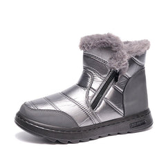 Women’s Thick Plush Snow Boots with Side Zipper Silver