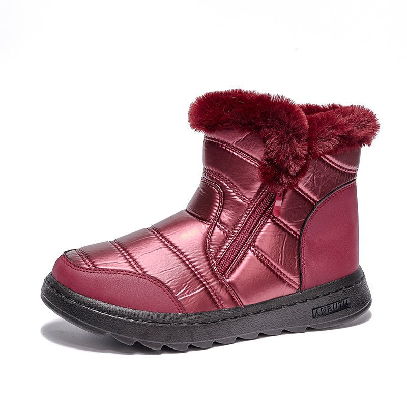 Women’s Thick Plush Snow Boots with Side Zipper Red