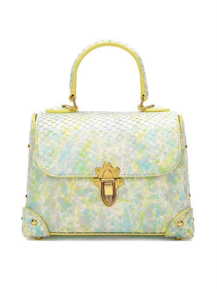 Women's Toe Layer Cowhide Fashion Snake Pattern Handbag Green