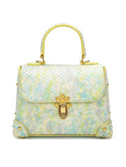 Women's Toe Layer Cowhide Fashion Snake Pattern Handbag Green