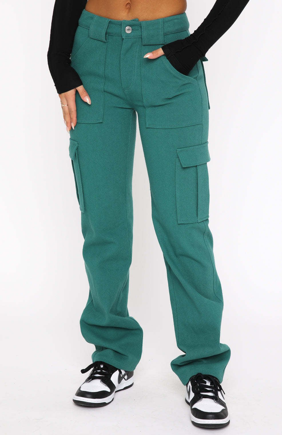 Women's Trousers Pocket Stitching Casual Loose Peacock Green