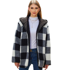 Women's Warm And Shacket Loose Long Flannel Buffalo Plaid Coat Black