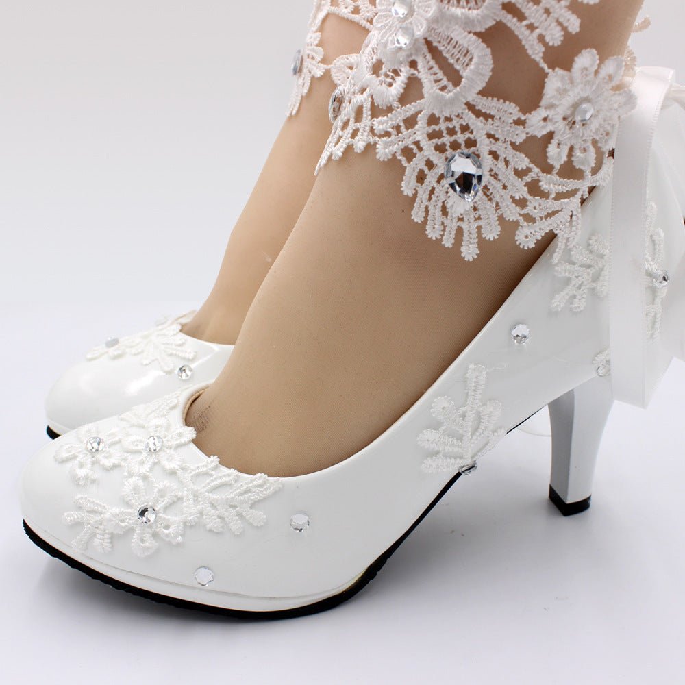 Women's White High - heeled Wedding Shoes 3cm Heel