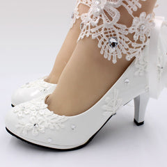 Women's White High - heeled Wedding Shoes 3cm Heel