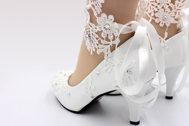 Women's White High - heeled Wedding Shoes 3cm Heel