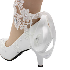 Women's White High - heeled Wedding Shoes 3cm Heel
