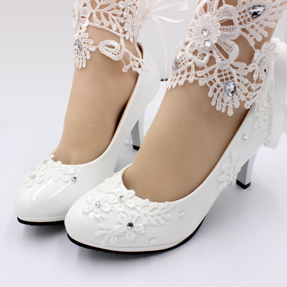 Women's White High - heeled Wedding Shoes 3cm Heel