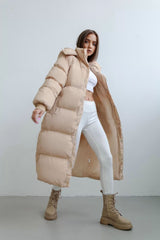 Women's Winter Oversize Long Loose Hooded Zipper Warm Padded Jacket Apricot