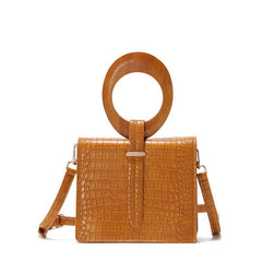 Wooden handle handbag Brown