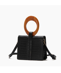 Wooden handle handbag Black