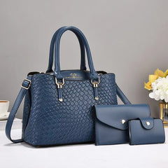 Woven Texture Clutch & Bag Set - Large Capacity Shoulder Bags Blue