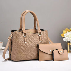 Woven Texture Clutch & Bag Set - Large Capacity Shoulder Bags Khaki