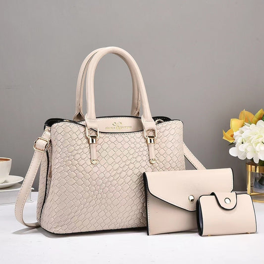 Woven Texture Clutch & Bag Set - Large Capacity Shoulder Bags White