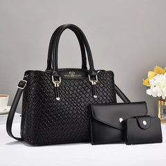 Woven Texture Clutch & Bag Set - Large Capacity Shoulder Bags Black