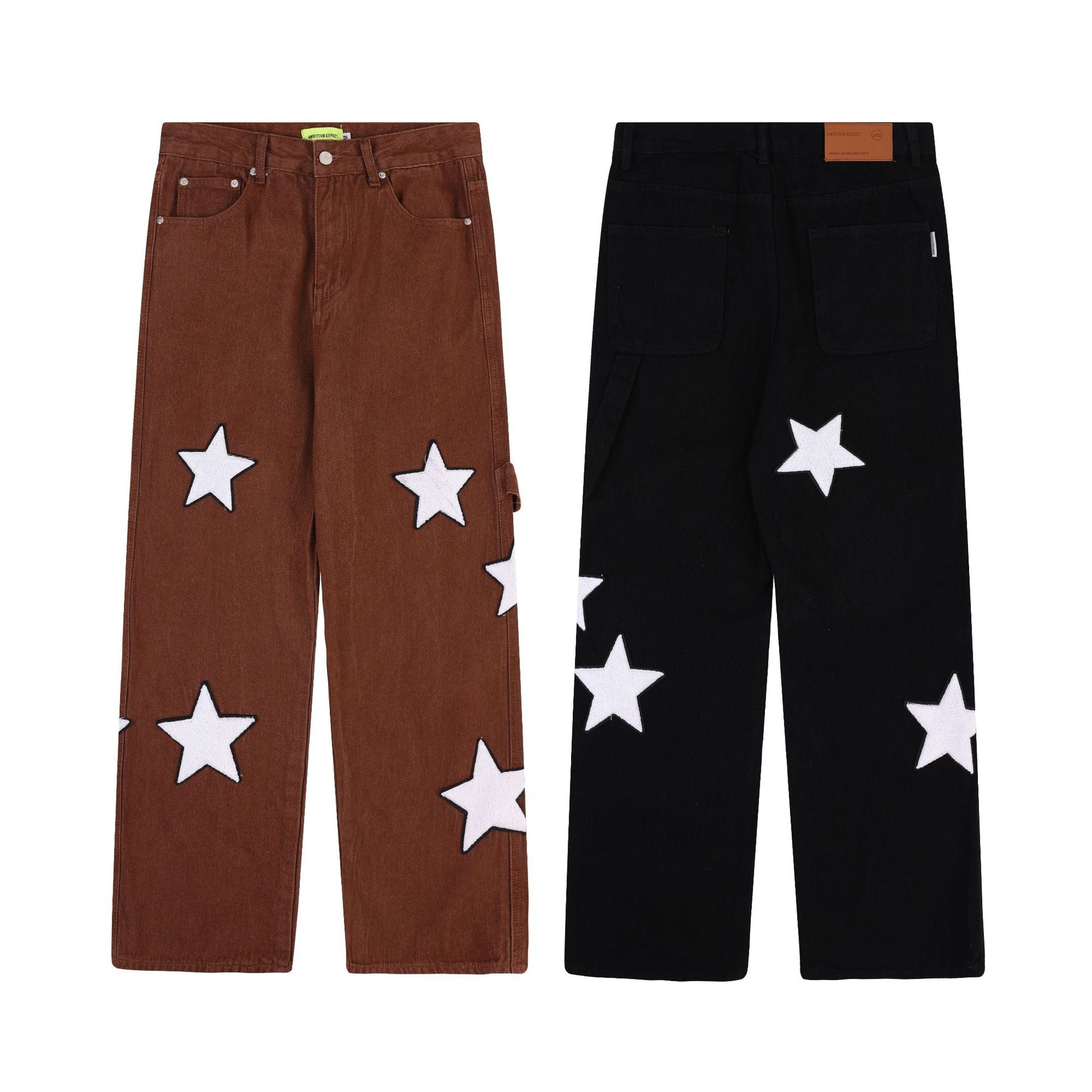 XINGX Towel Embroidery Straight - leg Denim Stylish Trousers Black