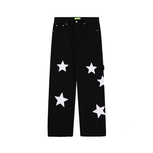 XINGX Towel Embroidery Straight - leg Denim Stylish Trousers Black