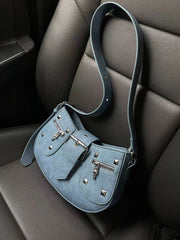 Y2G Punk Studded Shoulder Bag - Niche American Retro Style Denim Blue