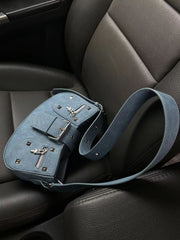 Y2G Punk Studded Shoulder Bag - Niche American Retro Style Denim Blue